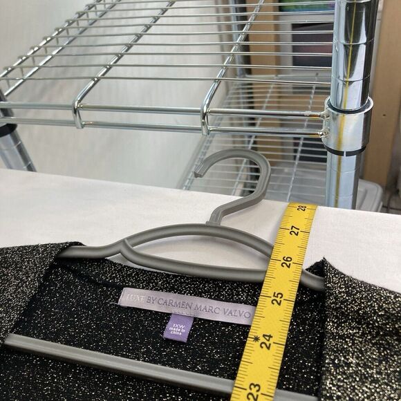 Carmen Marc Valvo Black Sparkly Button Up Knit Shirt‎ Size 1X Special Occasion - Picture 3 of 11